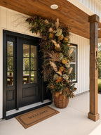Welcome Home Arch - HALF seen from the side, sweeping up over a black front door